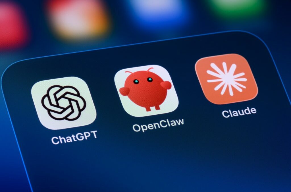 AI assistant apps on a smartphone - ChatGPT, OpenClaw, and Claude.