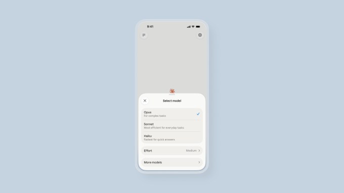 Screen shows Claude Voice 2's new model picker menu