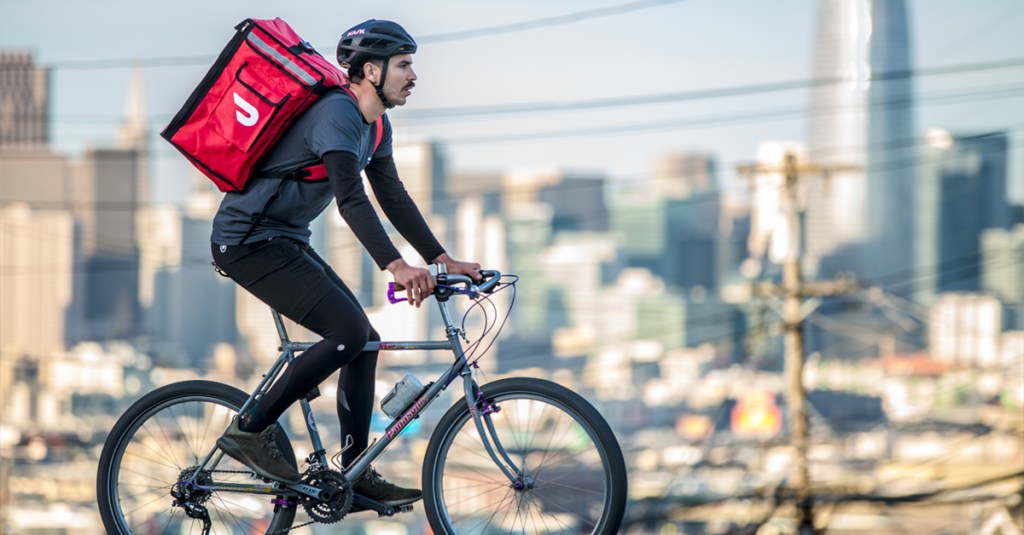 DoorDash bike delivery person in San Francisco