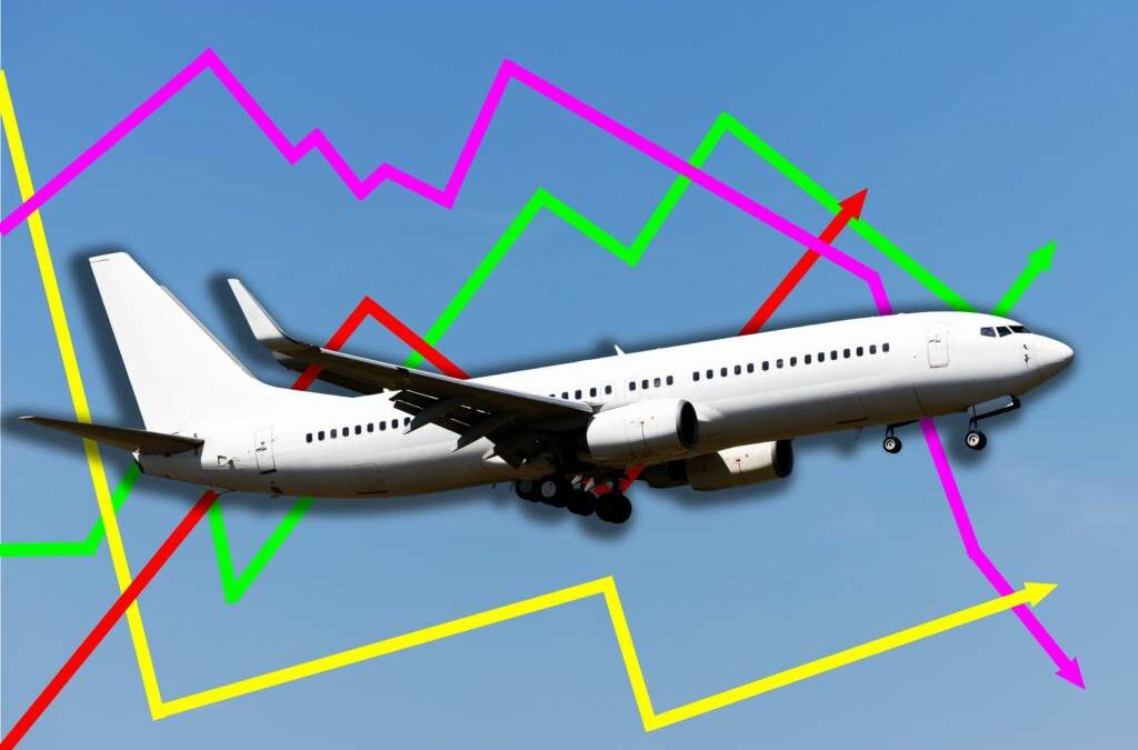 render of airplane over chart lines