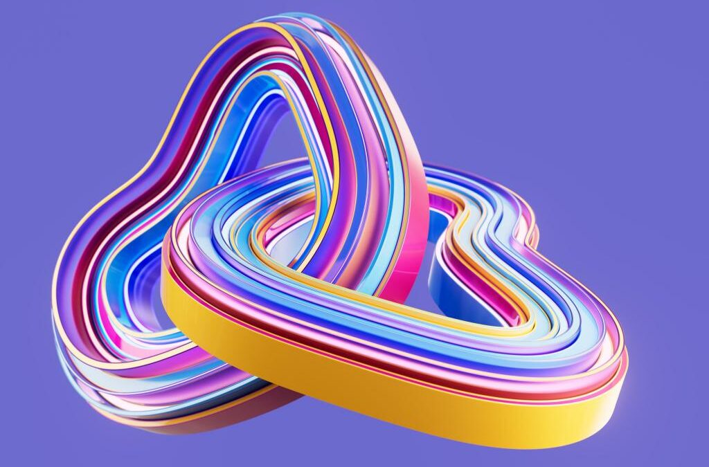 Digital generated image of geometric shapes connecting between each other and turning. Cloud technology, big data or artificial intelligence concepts.