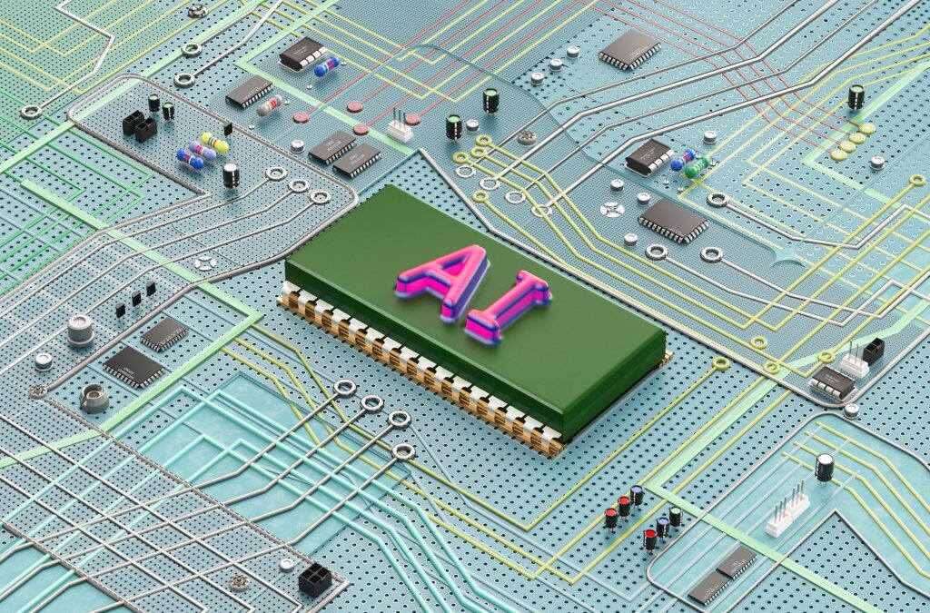 A complex electronic circuit board containing an artificial intelligence chip
