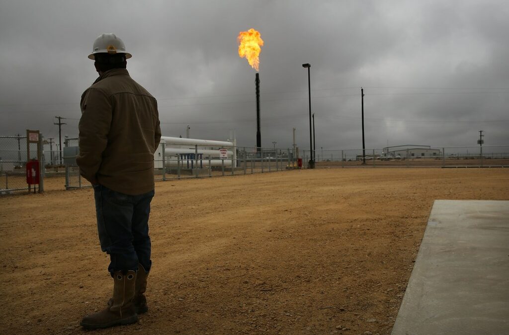 Flared natural gas is burned off at Apache Corporations operations at the Deadwood natural gas plant in the Permian Basin.