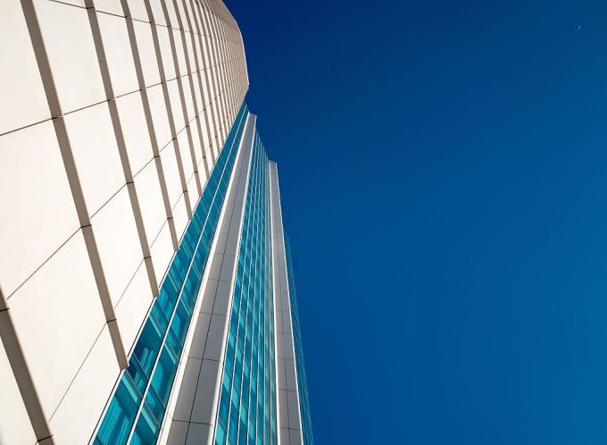gettyimages-544526546 View up the side of the InterContinental Hotel, with a cloudless blue sky, in the South of Market (SOMA) neighborhood of San Francisco, California, 2016.