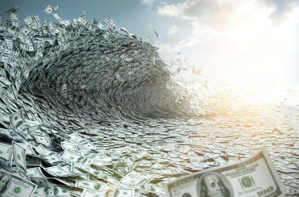 Sea wave made of money