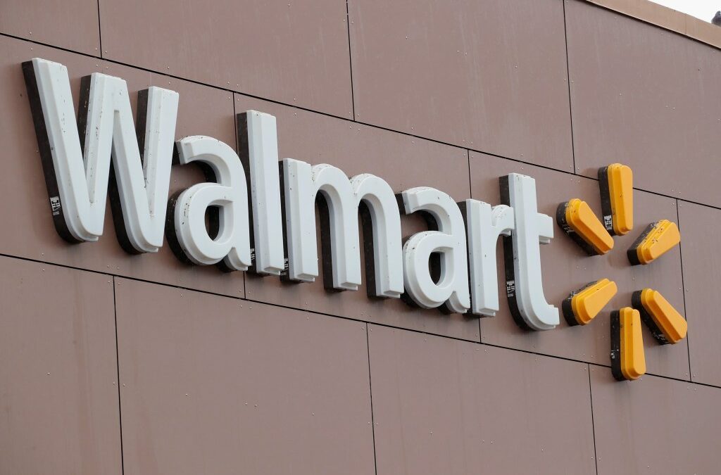 Walmart signage on store building.