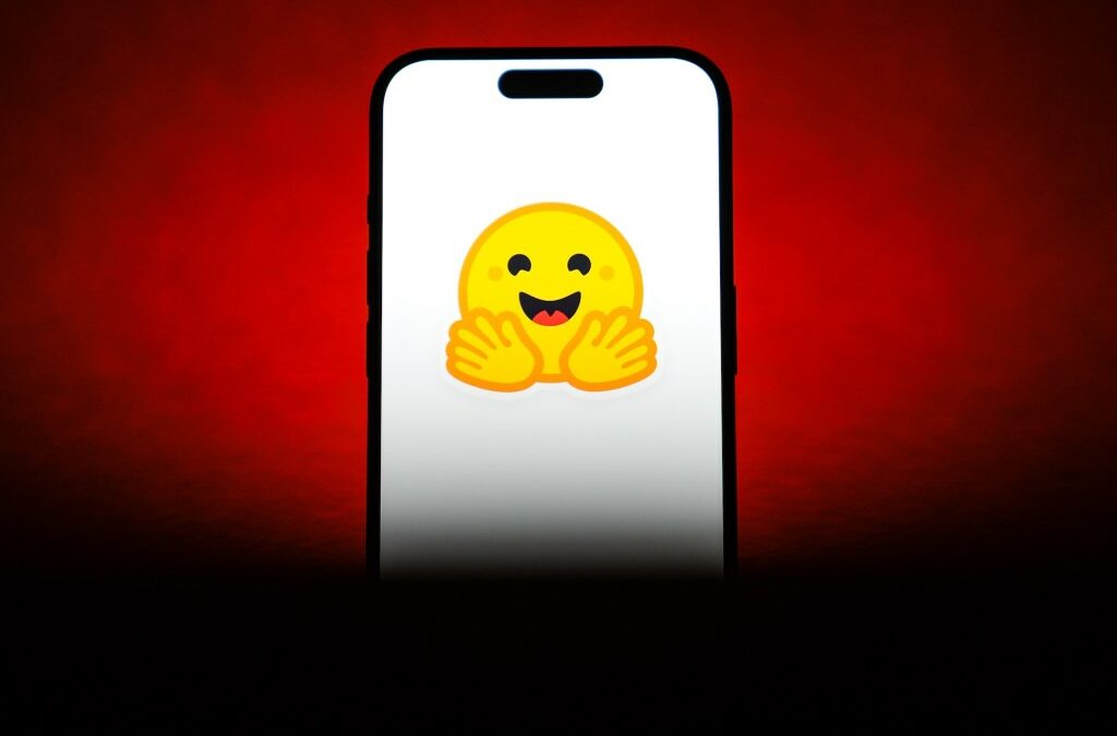 In this photo illustration, Hugging Face logo is displayed on a mobile phone screen in Ankara, Turkiye.