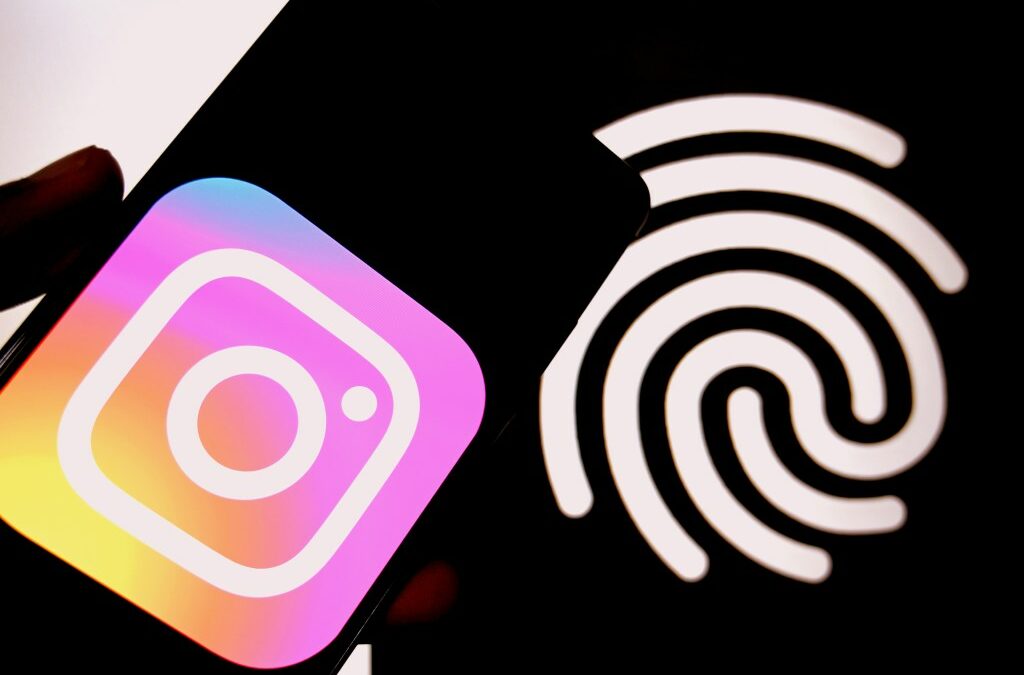 In this photo illustration, an Instagram logo is seen displayed on a smartphone with a Passkey Finger scanner.