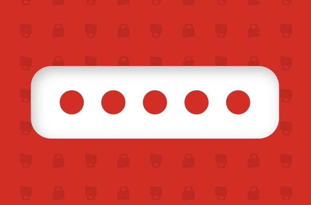 white bar with 5 red dots on red background