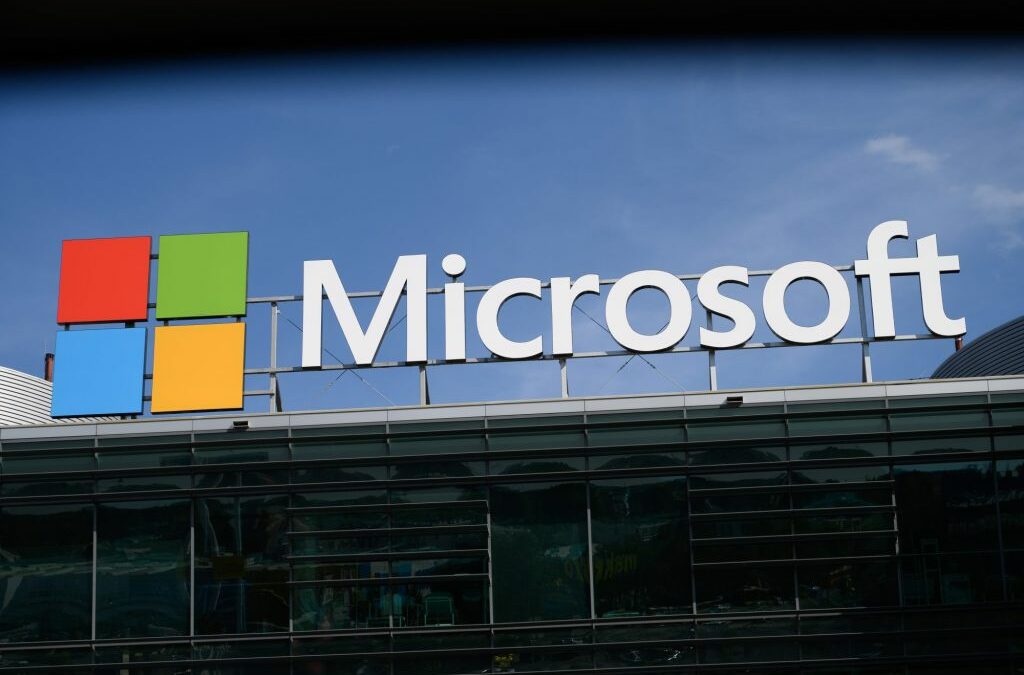 Microsoft signage is being pictured in Warsaw, Poland, on June 26, 2024.