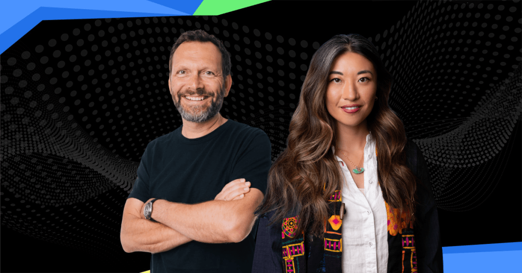 Bluesky CEO Toni Schneider and COO Rose Wang, in a graphic promoting their appearance at TechCrunch Disrupt 2026