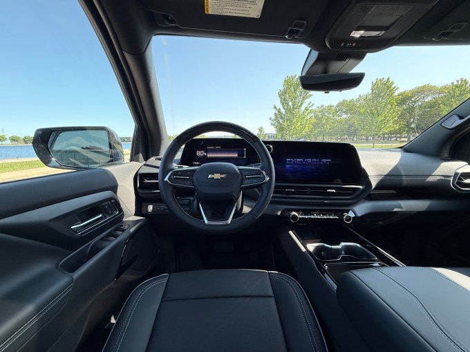 silverado-ev-cockpit A screen shows 80% inside an electric pickup truck.