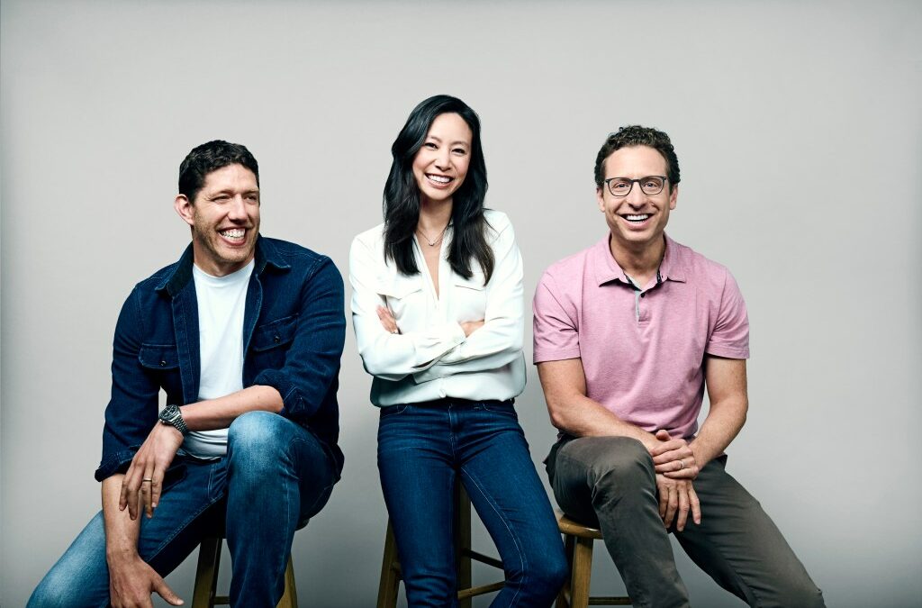 Image of Mark Goldberg (left), Kristina Shen (middle) and Ethan Kurzweil (right), the founders of Chemistry.