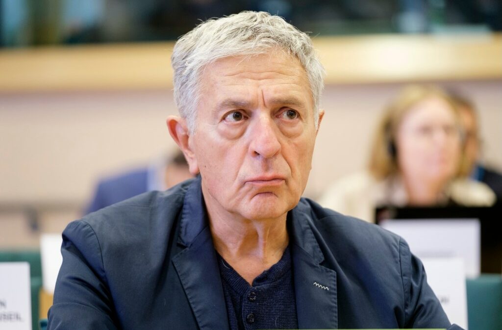 BRUSSELS, BELGIUM - SEPTEMBER 8: Greek Member of the European Parliament (The Left group in the European Parliament - GUE/NGL Coalition of the Radical Left) Stelios Kouloglou is listening during a session of the Committee of Inquiry to investigate the use of Pegasus and equivalent surveillance spyware of the European Parliament on September 8, 2022 in Brussels, Belgium. Stélios Koúloglou is a journalist, writer and politician member of SYRIZA. According to experts, developed initially in North Macedonia, by the Cytrox company, then in Israel, the Predator spyware hacks the targeted phone, and can access the messages and conversations of its user. (Photo by Thierry Monasse/Getty Images)