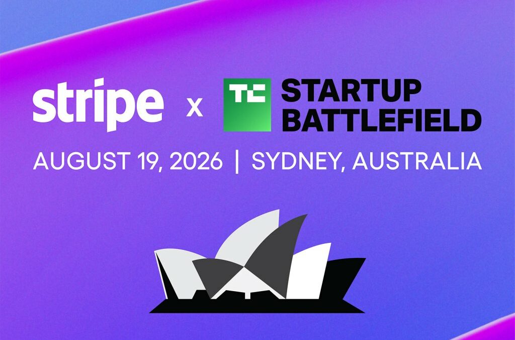 A promotional graphic for TechCrunch and Stripe's Startup Battlefield competition in Sydney, Australia August 19