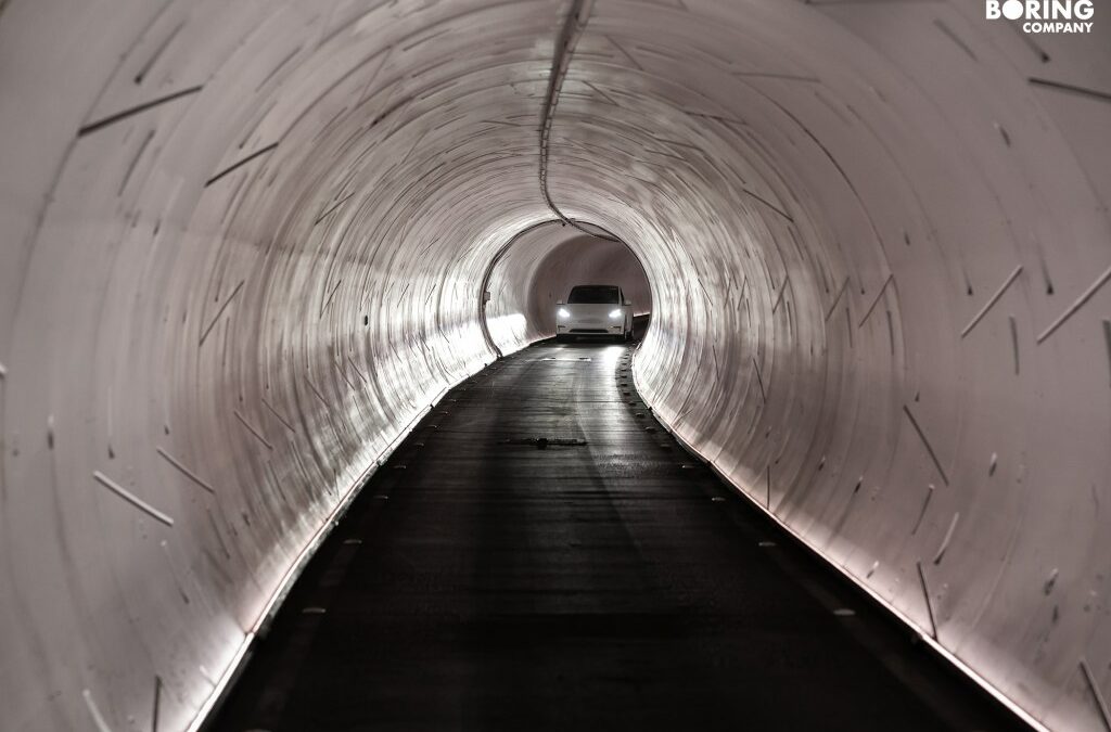 A Tesla in the Boring company tunnel in Las Vegas.