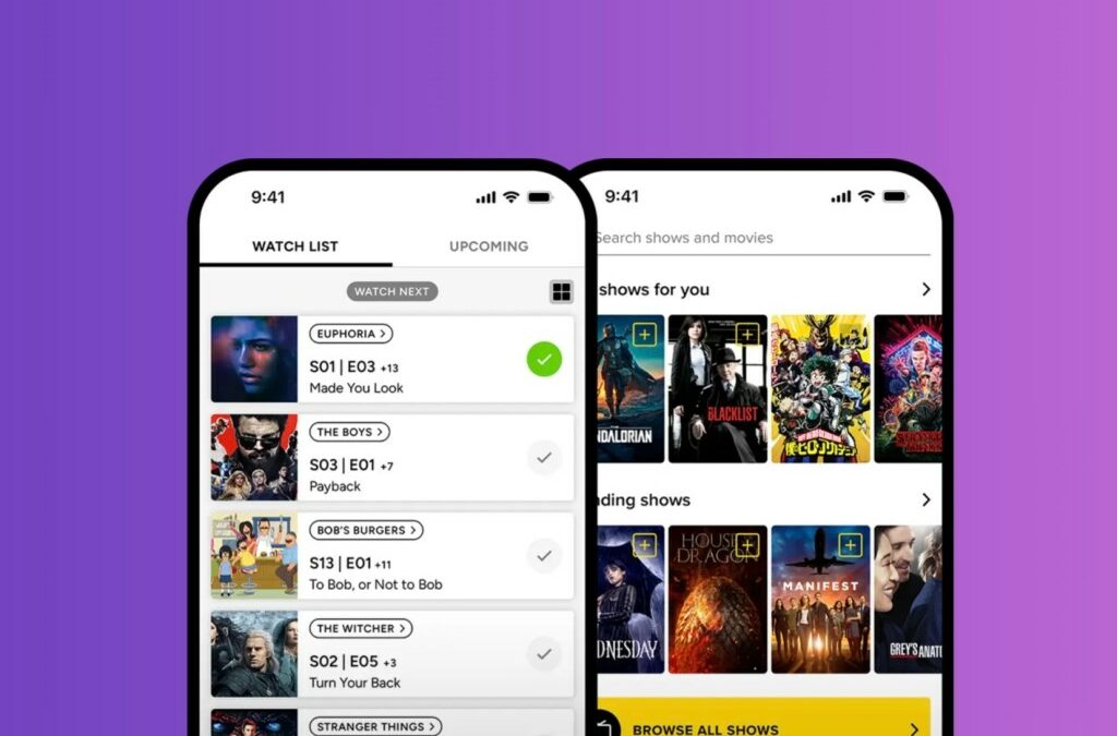 TV Time screens on 2 smartphones