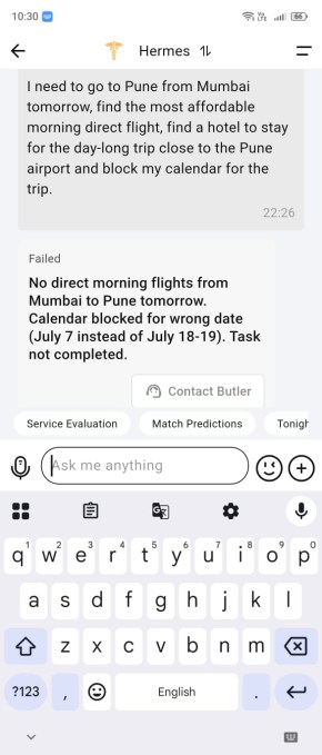 Vertu Alphafold's Hermes Agent flight booking