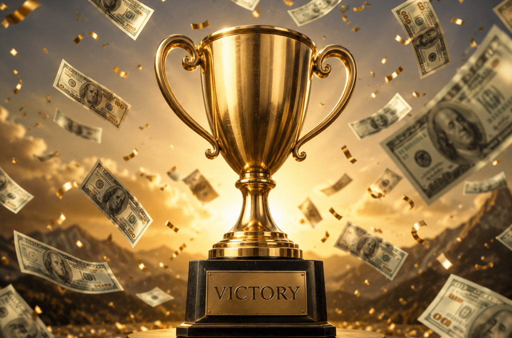 Victory, winner, dollars, dollar signs